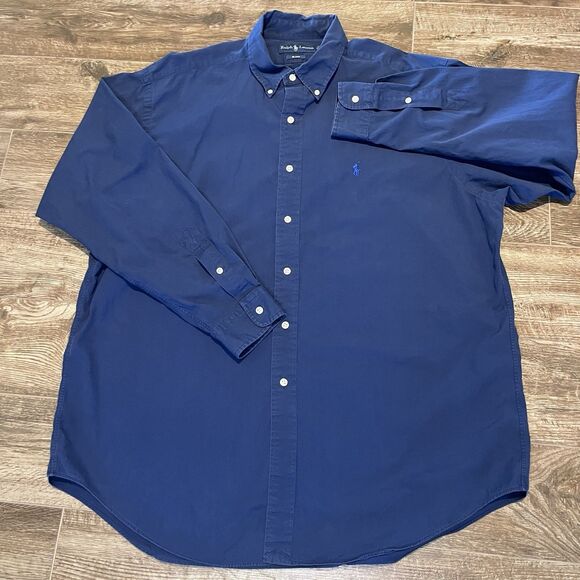 Vintage Ralph Lauren Shirt Men's XL Navy Blue Blake Long Sleeve Red Pony Logo - Picture 2 of 6